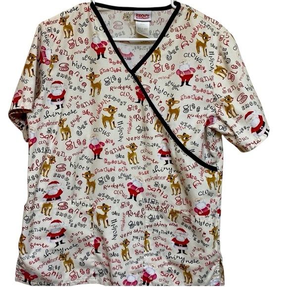 Rudolph the Red Nosed Reindeer Christmas Scrub Top Small - Picture 1 of 6
